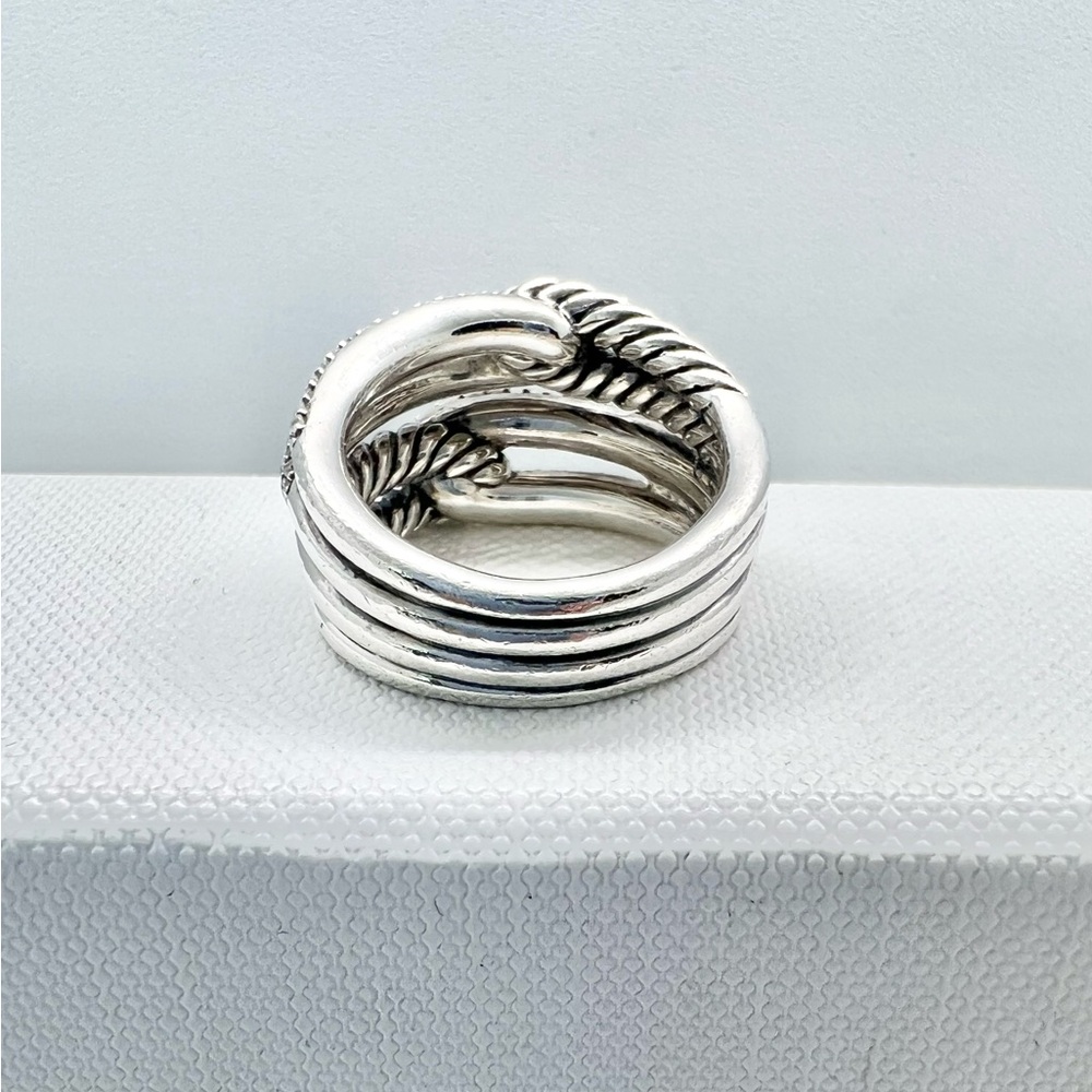 David Yurman Sterling Silver Double Loop Labyrinth Diamond Ring - Picture 5 of 15